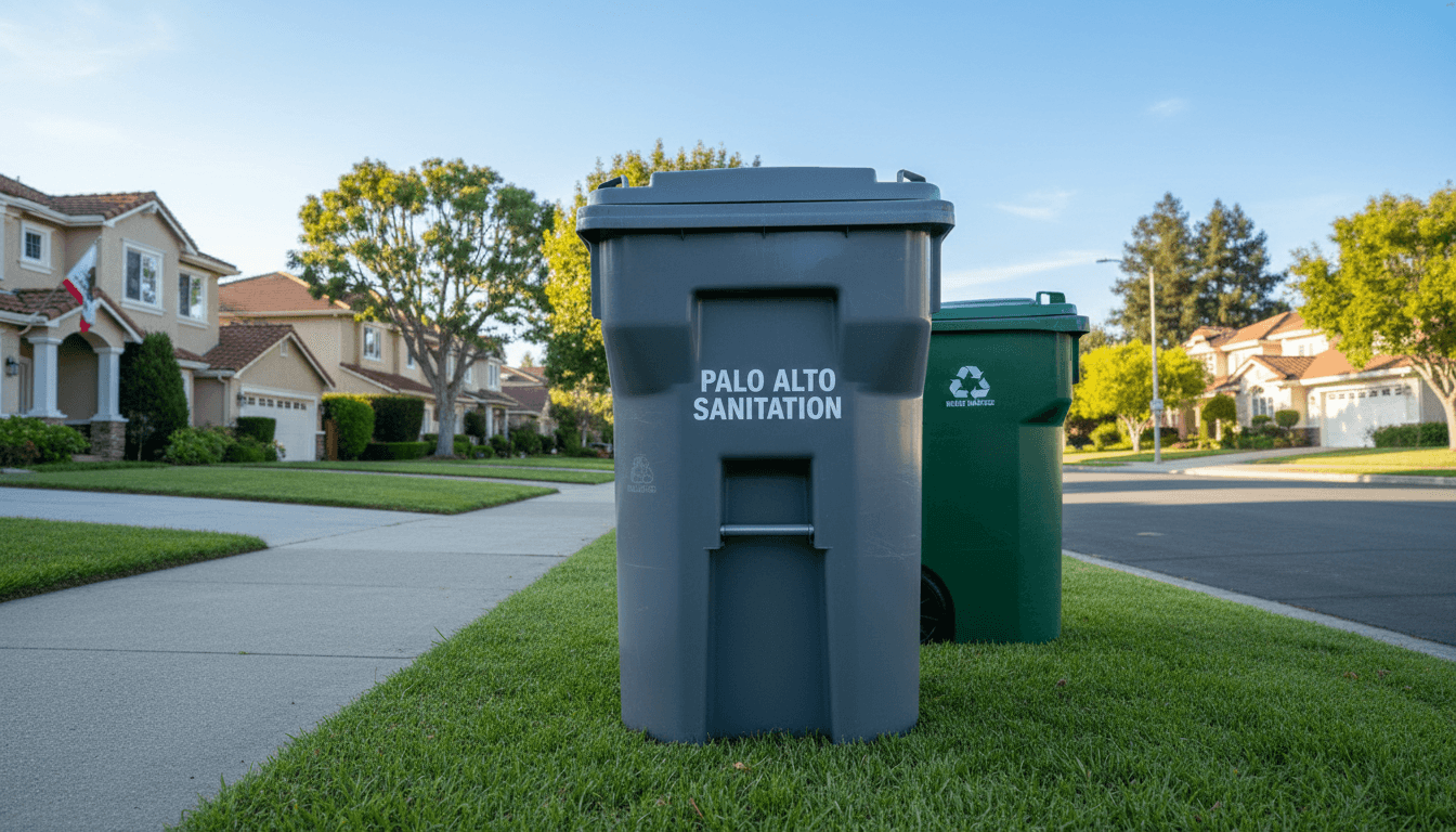 Sanitized trash bin on curb in a clean suburban neighborhood.