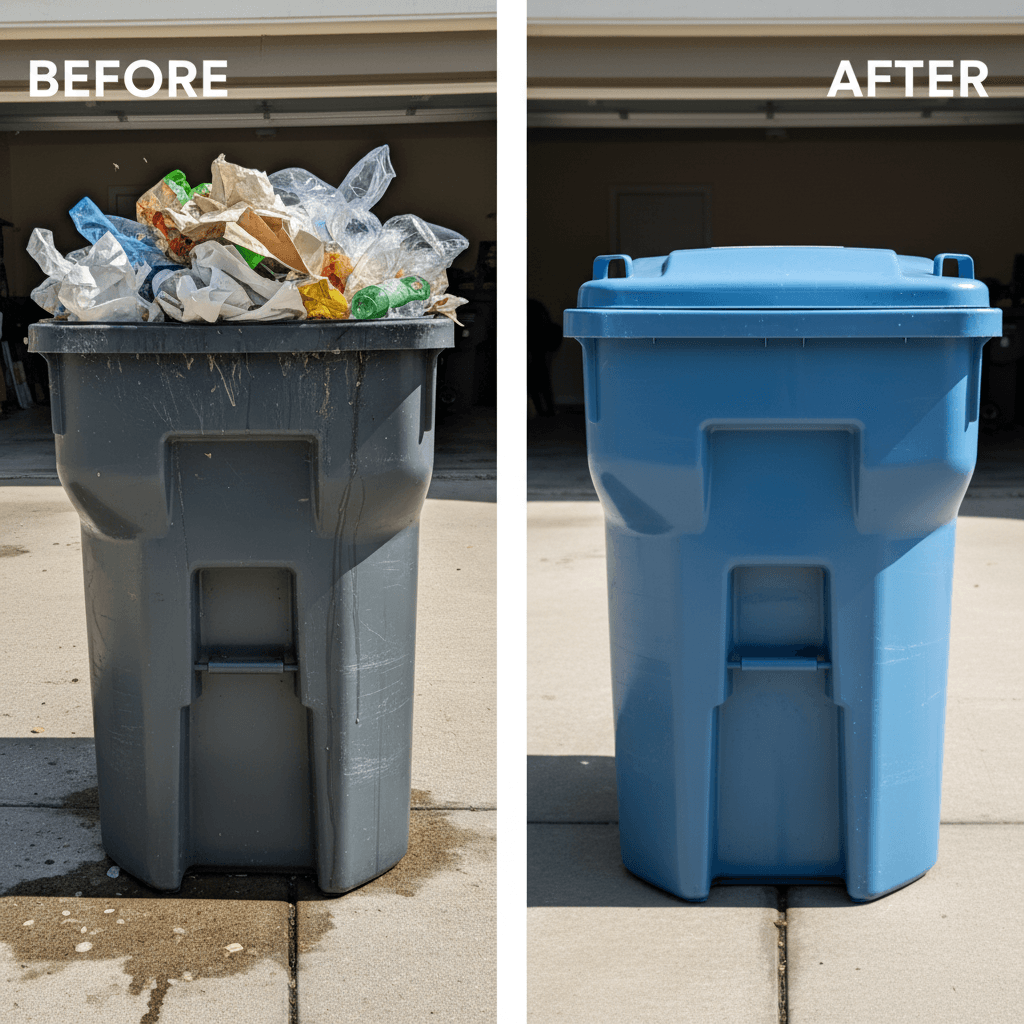 Before and after of a bin cleaning service