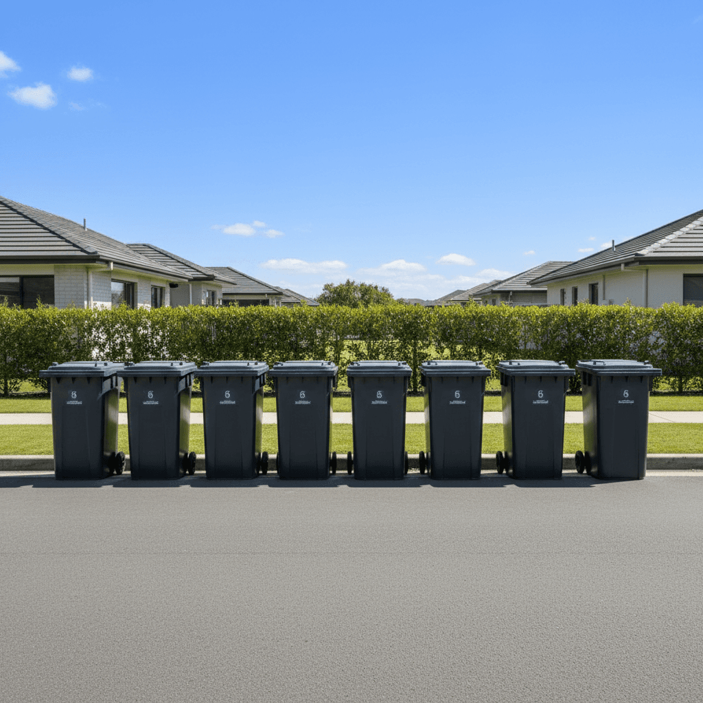 Row of clean bins after weekly service